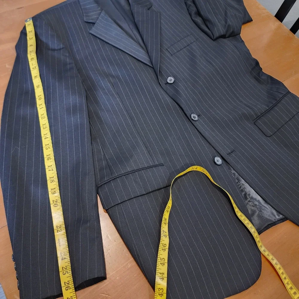 Andrew Fezza Pinstripe Jacket Blazer 44L Super 100s Wool Gray Business Office